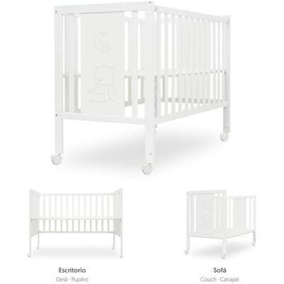 Interbaby Berceau bébé convertible en bureau 124 x 63 x 93 cm confortable, montage rapide Berceau cododo avec côté mobile, roues avec frein, blanc, Bear Basic Interbaby Berceau bébé convertible en bureau 124 x 63 x 93 cm confortable, montage rapide Berceau cododo avec côté mobile, roues avec frein, blanc, Bear Basic