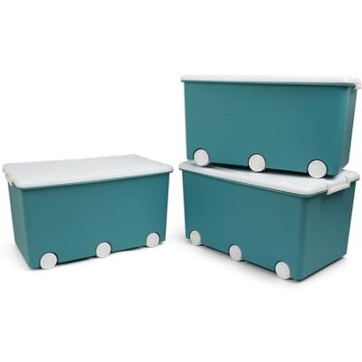 Thermobaby Coffre de rangement Playbox Maxi 42 L lot de 3 Vert azur 3 coffres de 42 L avec couvercle, clips de fermeture, poignées et empilables. Idéals pour un rangement pratique. Thermobaby Coffre de rangement Playbox Maxi 42 L lot de 3 Vert azur 3 coffres de 42 L avec couvercle, clips de fermeture, poignées et empilables. Idéals pour un rangement pratique.