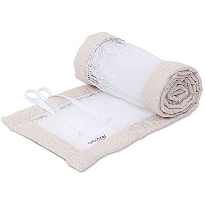 babybay Tour de lit en maille Royal compatible avec modèle Boxspring XXL, beige à pois dorés babybay Tour de lit en maille Royal compatible avec modèle Boxspring XXL, beige à pois dorés