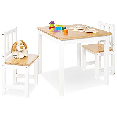 PINOLINO Table enfant Fenna blanc naturel 57x57cm + 2 chaises PINOLINO Table enfant Fenna blanc naturel 57x57cm + 2 chaises