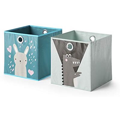 Vicco Boîte pliante, Bleu-gris, 30x30cm Lot de 2, avec œillet pour un retrait facile et motifs adaptés aux enfants Vicco Boîte pliante, Bleu-gris, 30x30cm Lot de 2, avec œillet pour un retrait facile et motifs adaptés aux enfants