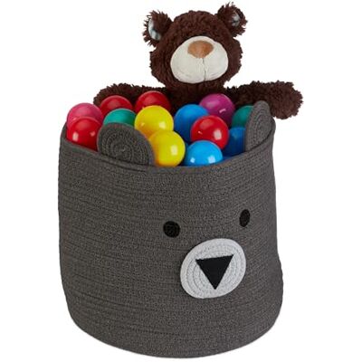 Relaxdays Panier de rangement pour enfants, en coton, motif ours, env. 32 x 34 cm, chambre d'enfant, gris Relaxdays Panier de rangement pour enfants, en coton, motif ours, env. 32 x 34 cm, chambre d'enfant, gris