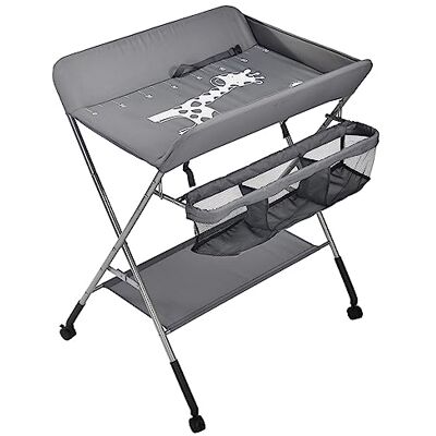 homewell Commode à langer pour bébé Table à langer mobile pliable Avec matelas à langer Ceinture de sécurité Compartiments de rangement Motif mignon et hauteur Stable et confortable Gris homewell Commode à langer pour bébé Table à langer mobile pliable Avec matelas à langer Ceinture de sécurité Compartiments de rangement Motif mignon et hauteur Stable et confortable Gris