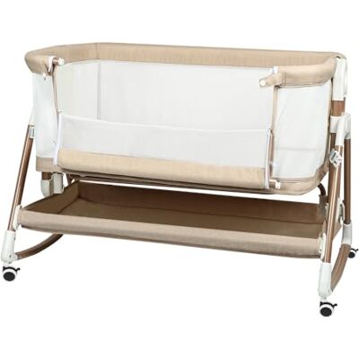 LANTUS Berceau 3 en 1, Lit Cododo, Berceau à Inclinaison, Hauteur réglable sur 6 Niveaux(50-75cm(50-55 60-65- 70-75)), jusqu'à 50kg, Roues 360º, Moustiquaire, 90 x 60 x 90-115 cm – Blanc cassé + Or LANTUS Berceau 3 en 1, Lit Cododo, Berceau à Inclinaison, Hauteur réglable sur 6 Niveaux(50-75cm(50-55 60-65- 70-75)), jusqu'à 50kg, Roues 360º, Moustiquaire, 90 x 60 x 90-115 cm – Blanc cassé + Or