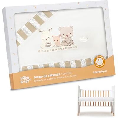 Interbaby Love Juego de sábanas para cuna, color beige Interbaby Love Juego de sábanas para cuna, color beige