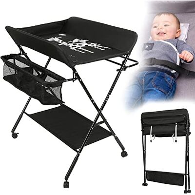 RELOVE Table à Langer Pliante avec Panier de Rangement à Côté Structure en Fer Charge Max 25KG pour Nouveaux-Nés Design Ergonomique, Table à Langer Pliable et Portable 80 * 66 * 98cm Noir RELOVE Table à Langer Pliante avec Panier de Rangement à Côté Structure en Fer Charge Max 25KG pour Nouveaux-Nés Design Ergonomique, Table à Langer Pliable et Portable 80 * 66 * 98cm Noir