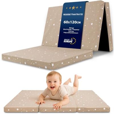 Totsy Baby Matelas Bébé 60x120 cm pour Lit Parapluie pliable – Housse amovible lavable en machine & sac de rangement inclus – Matelas Enfant Voyage mousse confort Beige avec étoiles blanches Totsy Baby Matelas Bébé 60x120 cm pour Lit Parapluie pliable – Housse amovible lavable en machine & sac de rangement inclus – Matelas Enfant Voyage mousse confort Beige avec étoiles blanches
