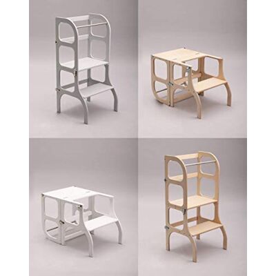 Ette Tete STEP'n'SIT® • Montessori Helper Tower – Table • Convertible 2 en 1 (avec fermoirs argentés, bois) Ette Tete STEP'n'SIT® • Montessori Helper Tower – Table • Convertible 2 en 1 (avec fermoirs argentés, bois)