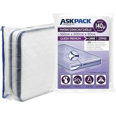 ASK Housses de Protection pour Matelas avec ancre zip Tailles XS à XXL Imperméable ultra résistant à la déchirure Matériau jusqu'à 140µ Idéal pour les le stockage et le transport 160x200 cm ASK Housses de Protection pour Matelas avec ancre zip Tailles XS à XXL Imperméable ultra résistant à la déchirure Matériau jusqu'à 140µ Idéal pour les le stockage et le transport 160x200 cm
