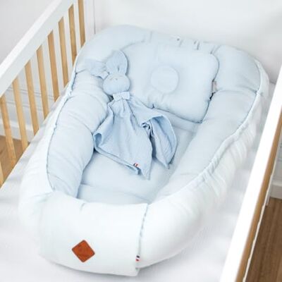 Sevira Kids Cocon nid réducteur de lit en coton nid d'abeille 0-9 mois Bleu Made in France Sevira Kids Cocon nid réducteur de lit en coton nid d'abeille 0-9 mois Bleu Made in France