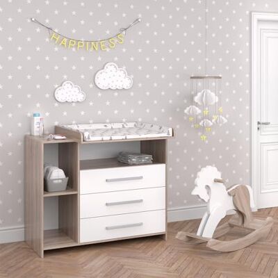 Vicco Commode à langer "Oskar", Blanc/Sonoma, 113x100cm convertible en commode grâce au plan à langer amovible Vicco Commode à langer "Oskar", Blanc/Sonoma, 113x100cm convertible en commode grâce au plan à langer amovible