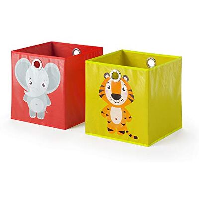 Vicco Boîte pliante, Rouge/jaune, 30x30cm Lot de 2, avec œillet pour un retrait facile et motifs adaptés aux enfants Vicco Boîte pliante, Rouge/jaune, 30x30cm Lot de 2, avec œillet pour un retrait facile et motifs adaptés aux enfants
