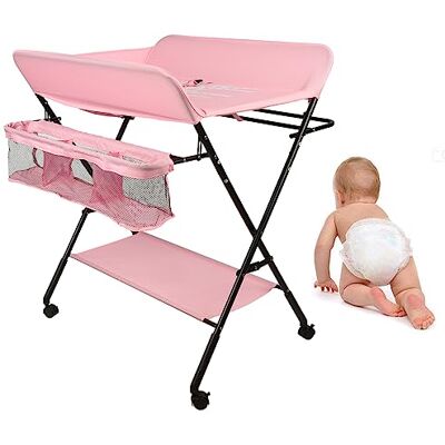 homewell Commode à langer pour bébé Table à langer mobile pliable avec matelas à langer Ceinture de sécurité Compartiments de rangement Motif mignon et hauteur Stable et confortable (rose homewell Commode à langer pour bébé Table à langer mobile pliable avec matelas à langer Ceinture de sécurité Compartiments de rangement Motif mignon et hauteur Stable et confortable (rose