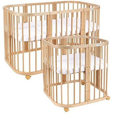 waldin Lit Bébé 7en1, Matelas et Roulettes, Étagère, Naturel Sans Ensemble de Tissu, Évolutif, Lit, Lit Cododo en Bois, Fonction Balancelle en Option waldin Lit Bébé 7en1, Matelas et Roulettes, Étagère, Naturel Sans Ensemble de Tissu, Évolutif, Lit, Lit Cododo en Bois, Fonction Balancelle en Option