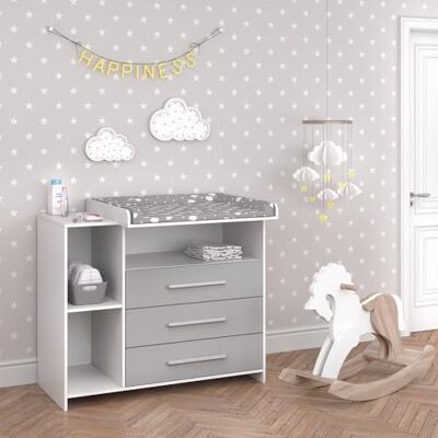 Vicco Commode à langer "Oskar", blanc/gris, 113x100cm convertible en commode grâce au plan à langer amovible Vicco Commode à langer "Oskar", blanc/gris, 113x100cm convertible en commode grâce au plan à langer amovible
