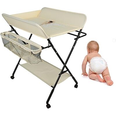 homewell Commode à langer pour bébé Table à langer mobile pliable avec matelas à langer Ceinture de sécurité Compartiments de rangement Motif mignon et hauteur Stable et confortable (crème) homewell Commode à langer pour bébé Table à langer mobile pliable avec matelas à langer Ceinture de sécurité Compartiments de rangement Motif mignon et hauteur Stable et confortable (crème)