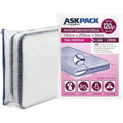 ASK Housses de Protection pour Matelas avec ancre zip Tailles XS à XXL Imperméable ultra résistant à la déchirure Matériau jusqu'à 120µ Idéal pour les le stockage et le transport 140x200 cm ASK Housses de Protection pour Matelas avec ancre zip Tailles XS à XXL Imperméable ultra résistant à la déchirure Matériau jusqu'à 120µ Idéal pour les le stockage et le transport 140x200 cm