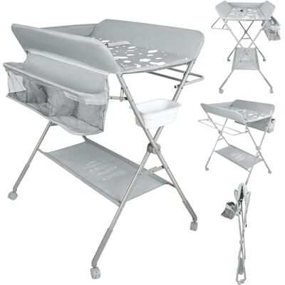 homewell Table à Langer Pliante avec Roulettes, Pliable, 4 Niveaux Réglables en Hauteur, Table a Langer Portable avec étagères de Rangement, Donner un Bassin, pour Nouveau-nés, 0-12 Mois (Gris clair) homewell Table à Langer Pliante avec Roulettes, Pliable, 4 Niveaux Réglables en Hauteur, Table a Langer Portable avec étagères de Rangement, Donner un Bassin, pour Nouveau-nés, 0-12 Mois (Gris clair)