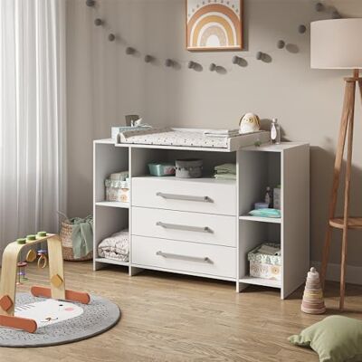 Vicco Commode à langer "Oskar", Blanc, 143x100cm XL avec tiroirs, convient comme table à langer avec espace de rangement extensible Vicco Commode à langer "Oskar", Blanc, 143x100cm XL avec tiroirs, convient comme table à langer avec espace de rangement extensible