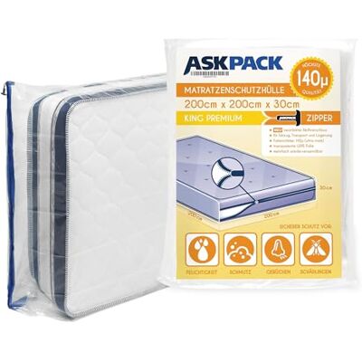 ASK Housses de Protection pour Matelas avec ancre zip Tailles XS à XXL Imperméable ultra résistant à la déchirure Matériau jusqu'à 140µ Idéal pour les le stockage et le transport 200x200 cm ASK Housses de Protection pour Matelas avec ancre zip Tailles XS à XXL Imperméable ultra résistant à la déchirure Matériau jusqu'à 140µ Idéal pour les le stockage et le transport 200x200 cm