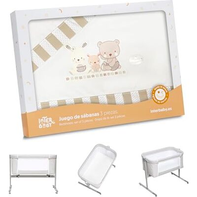 Interbaby Love Juego de sábanas para minicuna, color beige Interbaby Love Juego de sábanas para minicuna, color beige