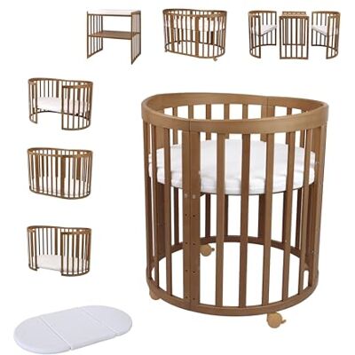 waldin Lit Bébé Ovale 7en1, Matelas, Roulettes, Étagère, Vintage Sans Ensemble de Tissu, Évolutif, Lit, Lit Cododo en Bois, Fonction Balancelle en Option waldin Lit Bébé Ovale 7en1, Matelas, Roulettes, Étagère, Vintage Sans Ensemble de Tissu, Évolutif, Lit, Lit Cododo en Bois, Fonction Balancelle en Option