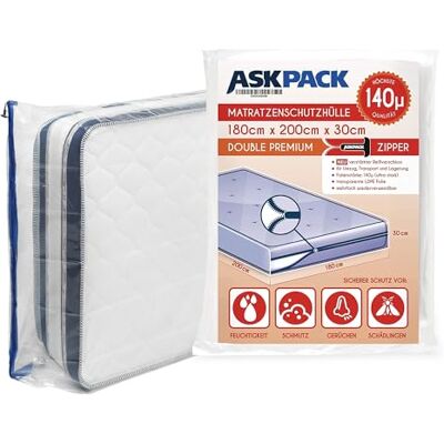 ASK Housses de Protection pour Matelas avec ancre zip Tailles XS à XXL Imperméable ultra résistant à la déchirure Matériau jusqu'à 140µ Idéal pour les le stockage et le transport 180x200 cm ASK Housses de Protection pour Matelas avec ancre zip Tailles XS à XXL Imperméable ultra résistant à la déchirure Matériau jusqu'à 140µ Idéal pour les le stockage et le transport 180x200 cm