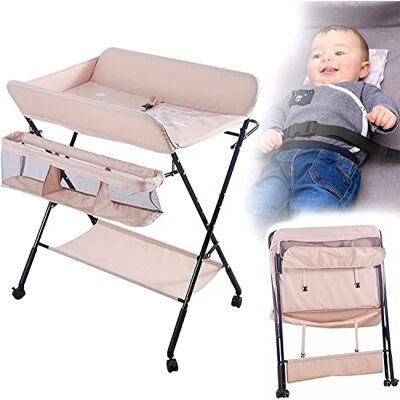 RELOVE Table à Langer et Baignoire 2 en 1 pour Bébé Pliable et Portable avec 4 Roulettes De la Naissance à 12 Mois (jusqu'à 25kg) Rose RELOVE Table à Langer et Baignoire 2 en 1 pour Bébé Pliable et Portable avec 4 Roulettes De la Naissance à 12 Mois (jusqu'à 25kg) Rose