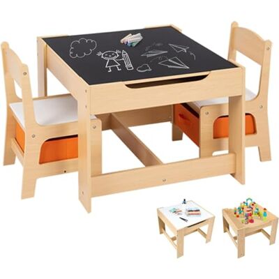 COSTWAY Table Enfant avec Chaise, Petite Table avec Tableau Amovible à 2 Faces et 2 Boîtes, Bureau Enfant avec Rangement Taille Compacte pour Chambre, École COSTWAY Table Enfant avec Chaise, Petite Table avec Tableau Amovible à 2 Faces et 2 Boîtes, Bureau Enfant avec Rangement Taille Compacte pour Chambre, École