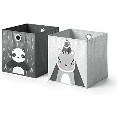 Vicco Boîte pliante, Gris foncé, 30x30cm Lot de 2, avec œillet pour un retrait facile et motifs adaptés aux enfants Vicco Boîte pliante, Gris foncé, 30x30cm Lot de 2, avec œillet pour un retrait facile et motifs adaptés aux enfants