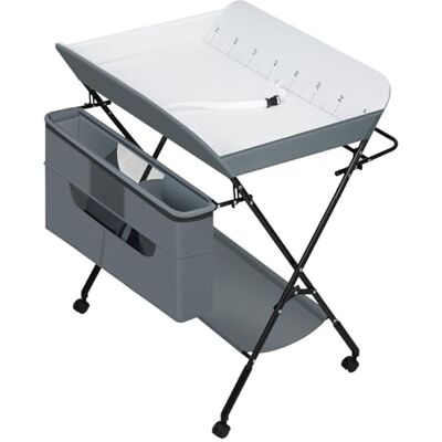 WOLTU Table à Langer Pliable et Portable pour BéBé, Table à Langer avec Roulettes et Panier de Rangement, Hauteur Réglable en 3 Positions, Cadre Métallique, Tissu Oxford, Gris WOLTU Table à Langer Pliable et Portable pour BéBé, Table à Langer avec Roulettes et Panier de Rangement, Hauteur Réglable en 3 Positions, Cadre Métallique, Tissu Oxford, Gris