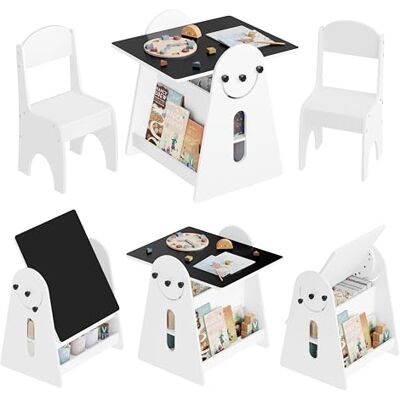 WOLTU Ensemble table et chaises enfants Montessori, blanc Avec trépied, Espace de stockage, Plateau de soutien pivotant WOLTU Ensemble table et chaises enfants Montessori, blanc Avec trépied, Espace de stockage, Plateau de soutien pivotant
