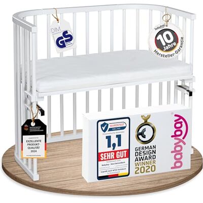 babybay Maxi lit cododo en Bois de hêtre Massif/Compact et modulable/Hauteur du lit réglable en continu/lit bébé évolutif (Peint en Blanc) / avec Matelas babybay Maxi lit cododo en Bois de hêtre Massif/Compact et modulable/Hauteur du lit réglable en continu/lit bébé évolutif (Peint en Blanc) / avec Matelas