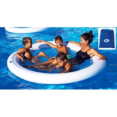 BEACHART Beach Art Hamac Flottant Gonflable Eau Spa avec Filet 190 cm, Couleur Blanche et Bleue, 190 cm, M190 BEACHART Beach Art Hamac Flottant Gonflable Eau Spa avec Filet 190 cm, Couleur Blanche et Bleue, 190 cm, M190