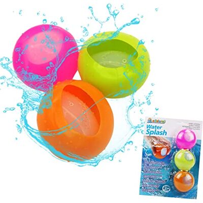 alldoro 63026 Water Splash Lot de 3 ballons à eau, réutilisables et à fermeture automatique, pour jardin, plage, fête, enfants à partir de 3 ans et adultes Orange/vert/rose alldoro 63026 Water Splash Lot de 3 ballons à eau, réutilisables et à fermeture automatique, pour jardin, plage, fête, enfants à partir de 3 ans et adultes Orange/vert/rose