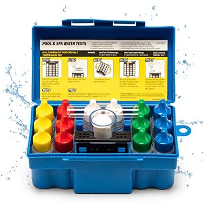 Taylor Kit de test K-1005 DPD 9 en 1 pour piscine Test de chlore libre et total, brome, pH, acide et demande basique, alcalinité totale, dureté calcique, acide cyanurique Taylor Kit de test K-1005 DPD 9 en 1 pour piscine Test de chlore libre et total, brome, pH, acide et demande basique, alcalinité totale, dureté calcique, acide cyanurique