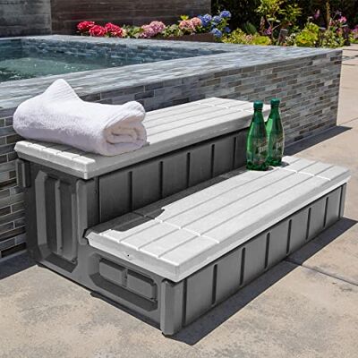 XtremepowerUS Marchepied universel robuste à 2 marches pour spa et jacuzzi avec grand compartiment de rangement antidérapant, gris XtremepowerUS Marchepied universel robuste à 2 marches pour spa et jacuzzi avec grand compartiment de rangement antidérapant, gris