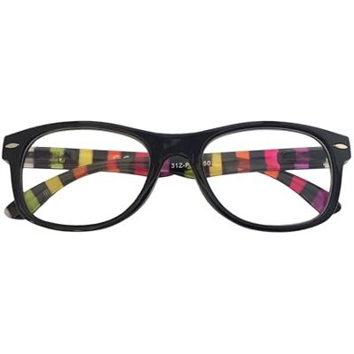 Zippo Lunettes de lecture de ®, faites avec un cadre de lignes douces, idéale pour les hommes et les femmes, dioptrie +1,50, couleur noire, tiges à rayures multicolores Zippo Lunettes de lecture de ®, faites avec un cadre de lignes douces, idéale pour les hommes et les femmes, dioptrie +1,50, couleur noire, tiges à rayures multicolores
