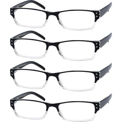 Eyekepper Lot de 4 paires de lunettes de lecture noires et transparentes pour homme et femme Lunettes de lecture bicolores Eyekepper Lot de 4 paires de lunettes de lecture noires et transparentes pour homme et femme Lunettes de lecture bicolores