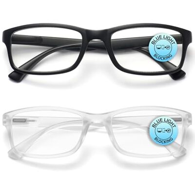 OPULIZE PEP Lunettes de lecture pour homme et femme, lunettes de blocage de la lumière bleue, monture rectangulaire, lunettes d'ordinateur et de jeu, protection UV et anti-fatigue, noir mat OPULIZE PEP Lunettes de lecture pour homme et femme, lunettes de blocage de la lumière bleue, monture rectangulaire, lunettes d'ordinateur et de jeu, protection UV et anti-fatigue, noir mat
