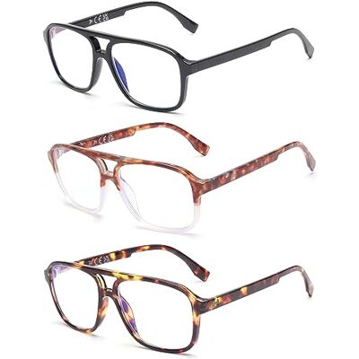 JM 3 Pack Lunette Anti Lumiere Bleue Vintage pour Hommes et Femmes,Rétro Carré Montures de lunettes, 3 Paquets de Mélange, 0.00 JM 3 Pack Lunette Anti Lumiere Bleue Vintage pour Hommes et Femmes,Rétro Carré Montures de lunettes, 3 Paquets de Mélange, 0.00