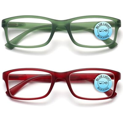 OPULIZE PEP Lot de 2 lunettes de lecture pour homme et femme, lunettes de blocage de la lumière bleue, monture rectangulaire avec lunettes d'ordinateur et de jeu anti-éblouissement, protection UV et OPULIZE PEP Lot de 2 lunettes de lecture pour homme et femme, lunettes de blocage de la lumière bleue, monture rectangulaire avec lunettes d'ordinateur et de jeu anti-éblouissement, protection UV et