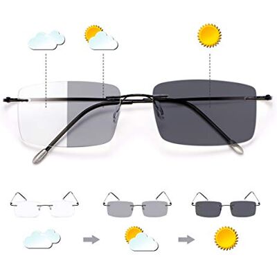 MIRYEA Lunettes de lecture progressive multifocales ultra légères sans monture photochromique, ordinateur presbytie, mise au point multiple, blocage de la lumière bleue, lecteurs pour hommes et femmes MIRYEA Lunettes de lecture progressive multifocales ultra légères sans monture photochromique, ordinateur presbytie, mise au point multiple, blocage de la lumière bleue, lecteurs pour hommes et femmes