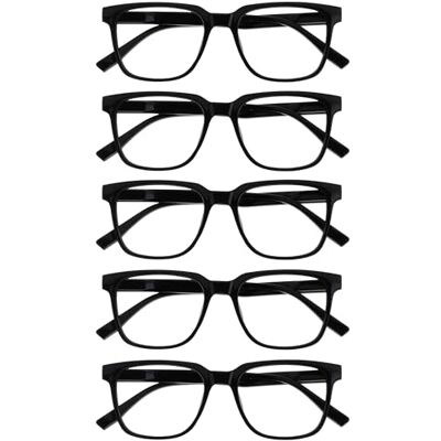 OPULIZE LEO Lunettes de lecture Lot de 5 Grande monture rectangulaire Noir Homme Femme Charnières à ressort RRRRR55-1 +2,50 OPULIZE LEO Lunettes de lecture Lot de 5 Grande monture rectangulaire Noir Homme Femme Charnières à ressort RRRRR55-1 +2,50