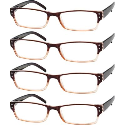 Eyekepper Lot de 4 lunettes de lecture rectangulaires pour hommes et femmes avec charnières à ressort en marron +0.75 Eyekepper Lot de 4 lunettes de lecture rectangulaires pour hommes et femmes avec charnières à ressort en marron +0.75