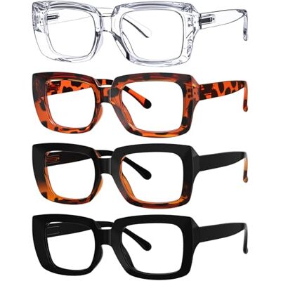 Eyekepper 4 Pack Lunettes de Lecture pour Femmes Lunettes pour Lire Carrées Surdimensionnées et élégantes pour dame +3,50 Eyekepper 4 Pack Lunettes de Lecture pour Femmes Lunettes pour Lire Carrées Surdimensionnées et élégantes pour dame +3,50