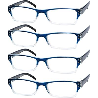 Eyekepper Lot de 4 paires de lunettes de lecture à monture bleue transparente pour homme et femme Eyekepper Lot de 4 paires de lunettes de lecture à monture bleue transparente pour homme et femme