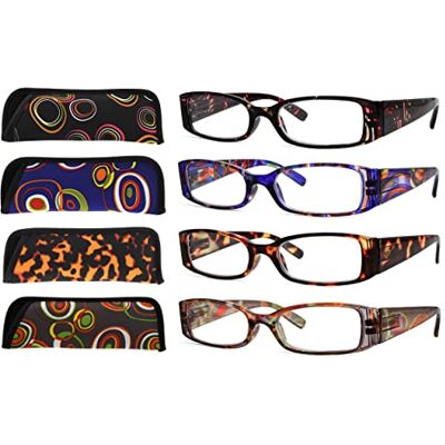 Eyekepper 4 Paires lunettes de lecture rectangulaires à charnière à ressort pour femmes +1.00 Eyekepper 4 Paires lunettes de lecture rectangulaires à charnière à ressort pour femmes +1.00