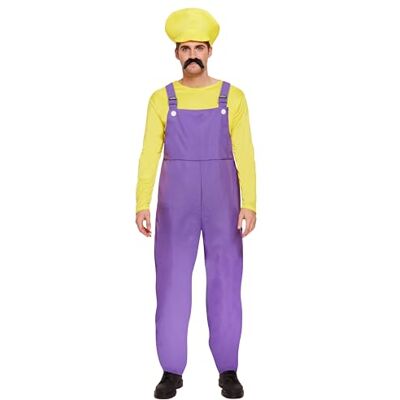 HENBRANDT Déguisement de mauvais plombier jaune pour homme Costume rétro années 80 Jaune + violet Combinaison moustache Brothers Workman Déguisement pour homme HENBRANDT Déguisement de mauvais plombier jaune pour homme Costume rétro années 80 Jaune + violet Combinaison moustache Brothers Workman Déguisement pour homme
