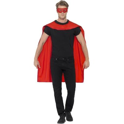 Smiffys Cape, Rouge, avec masque pour les yeux Smiffys Cape, Rouge, avec masque pour les yeux
